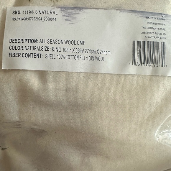 The Company Store All Seasons Wool Comforter - Natural King NWT - Picture 5 of 7